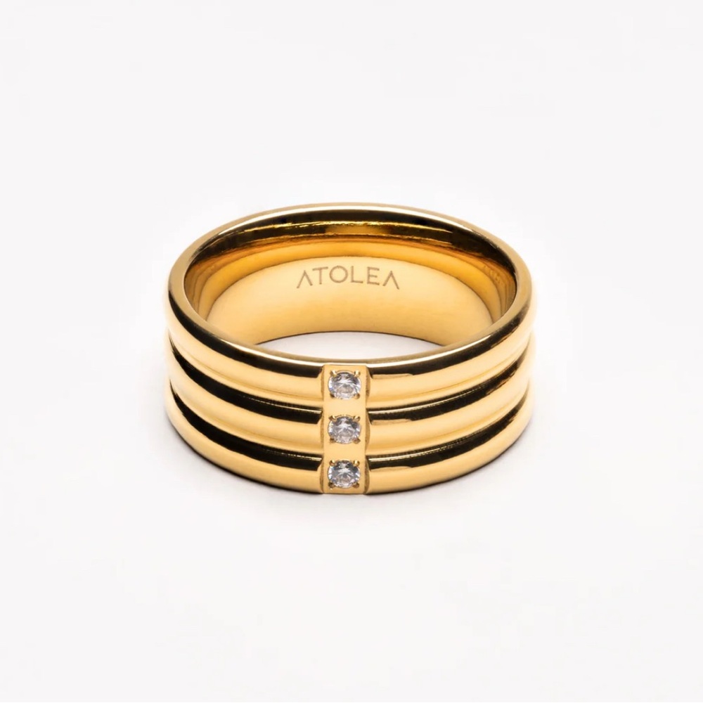 Gold Triple Band Ring with Crystals